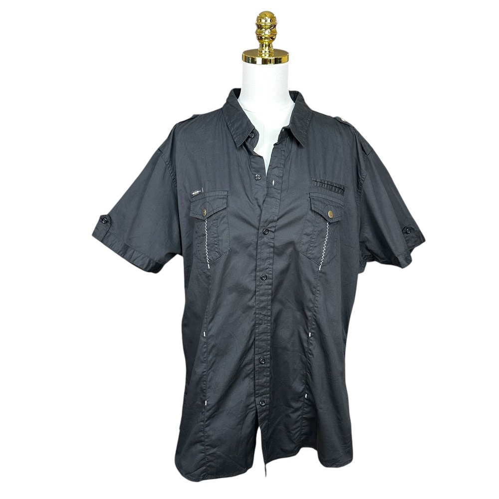 Fredd Marshall Mens XXL Black Tactical Short Sleeve Button Down Shirt Utility